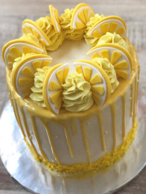 Lemon Cake with Vanilla Buttercream and Lemon Curd Filling